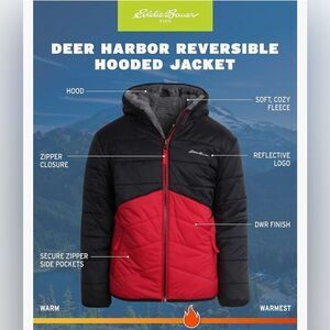 Eddie Bauer Boys' Reversible Jacket Waterproof Lightweight Fleece Hooded XS